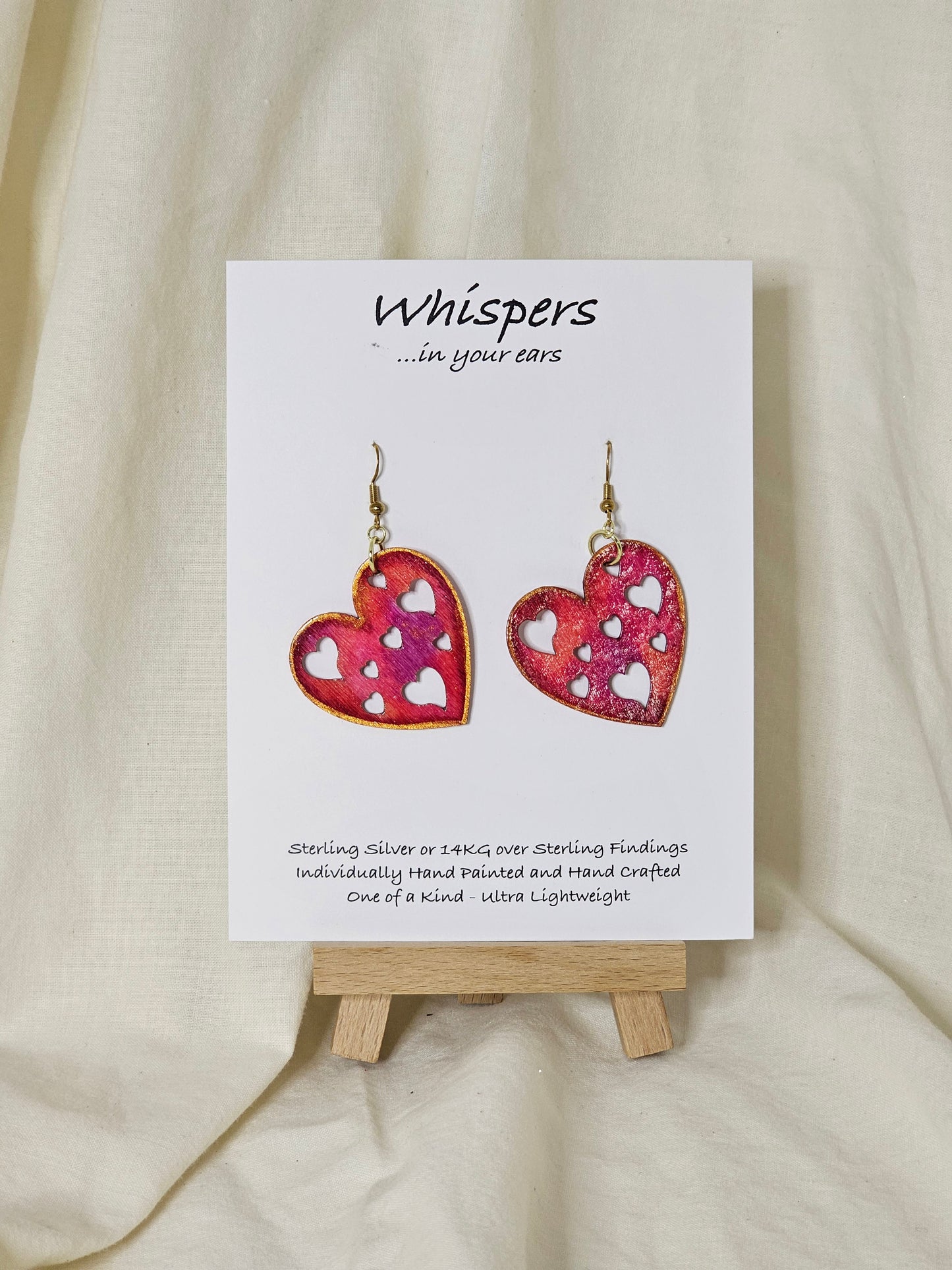 Hearts in Hearts Wood Die cut Hand Painted Earrings