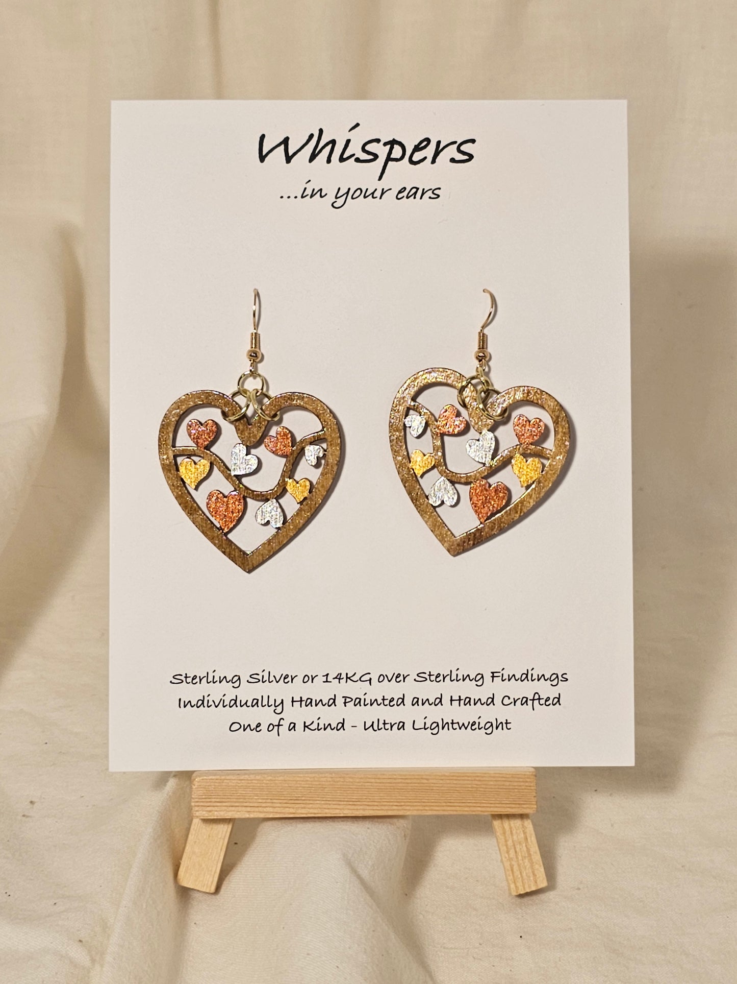 Metallic Hearts Wood Die cut hand Painted Earrings