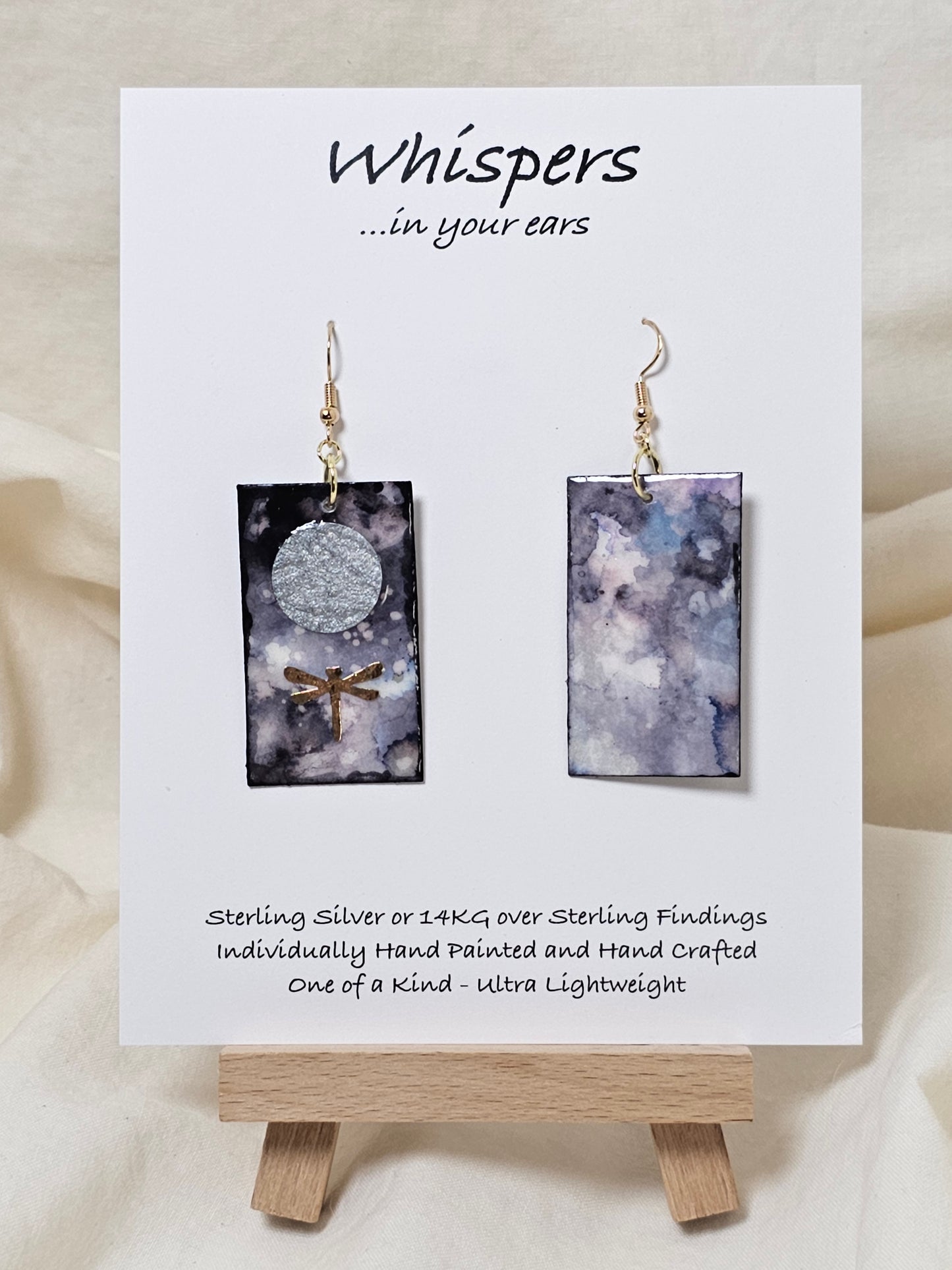 Moon Landing Dragonfly Hand Painted Paper Earrings