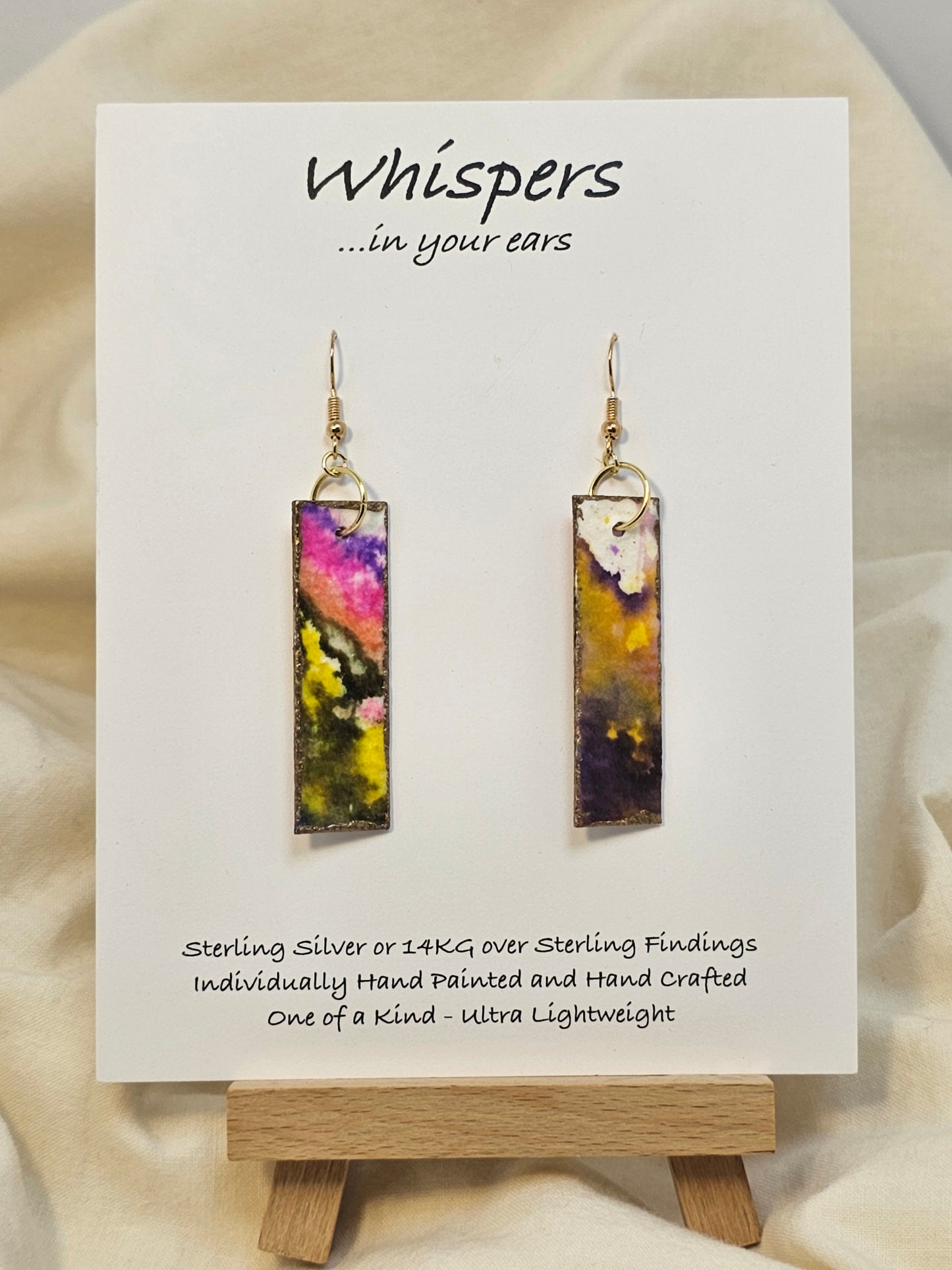 Pink Mountainside Hand Painted Watercolor Paper Earrings