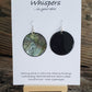 Hand painted water ultra lightweight paper earrings. Muted greens, blues and red accented by black linear shapes. Back is painted in black a complimentary color. Circular in shape. Hangs 1 3/4" in Length