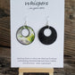 Hand painted watercolor ultra lightweight paper earrings. Abstract deign of ice covered greens. Circular in shape with circular cut out. Grey painted edges. Back is painted in black. Sterling silver findings. Hangs 1 1/2" in Length