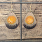 Hand Painted Ultra Lightweight Wooden Earrings. Watercolor and Acrylic.  Multi toned Gray and Black colored background. Golden Sun 3D Gold Dragonfly embellishment.  Teardrop in shape. Back is painted in complimentary color. 14kg over Sterling Silver Findings. Hangs 2 1/4" in Length