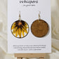 Hand painted watercolor ultra lightweight paper earrings.  Beautiful Sunflower watercolor painting. Yellows and brown.  Back is textured artisanal paper in a complimentary color. Circular in shape.  1 3/4 " in Diameter. 14 KG over silver findings. Hangs 2" in Length
