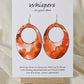 Hand painted watercolor ultra lightweight paper earrings.  Deep orange and tangerine colors, organic shape inspired watercolor painting. Edge detailed in thin espresso brown color. Back is painted with the same color and design. 2" Large oval hoop in shape. Sterling silver findings. Hangs 2 3/4" in Length