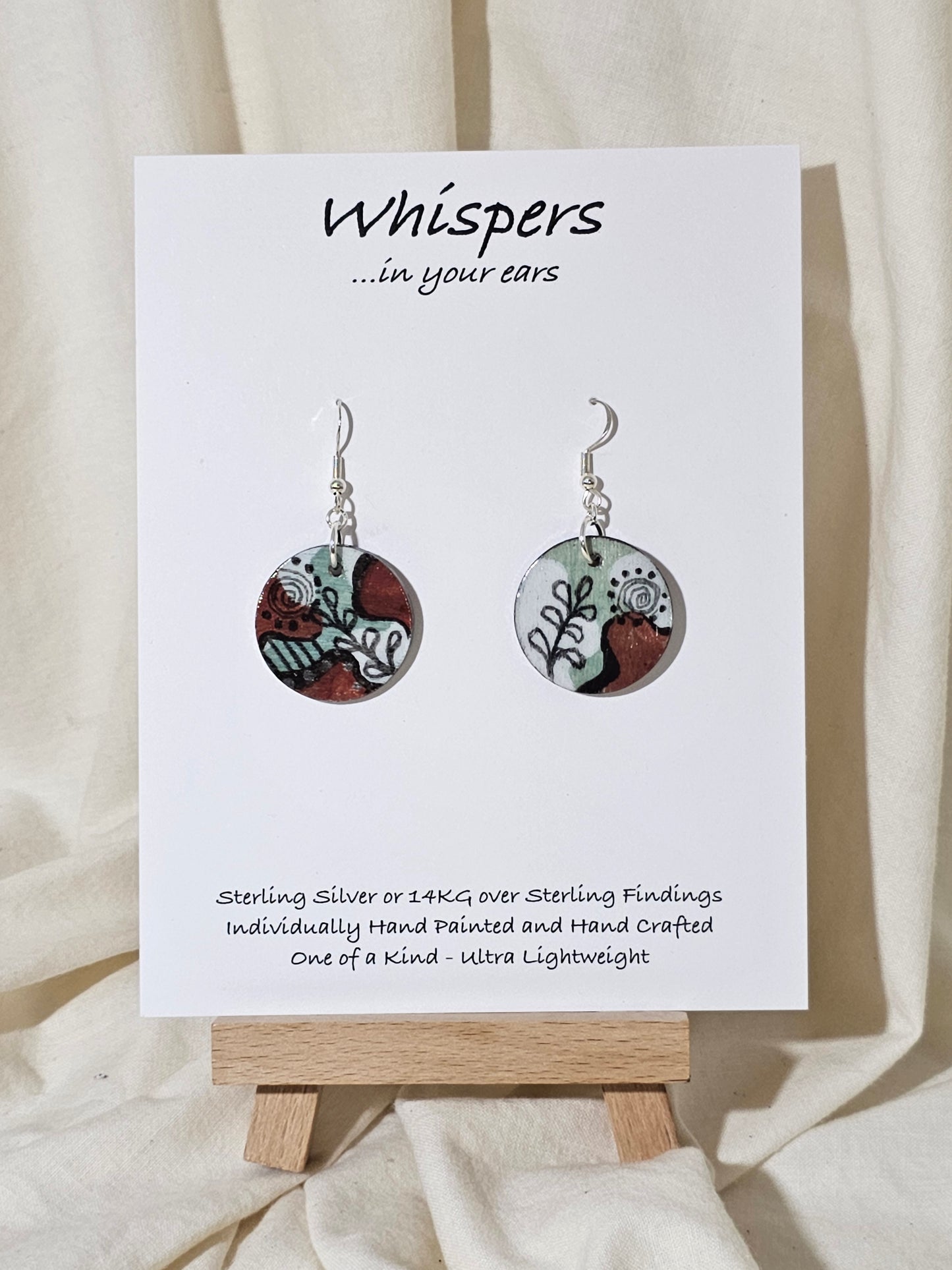 Sage and Swirls Hand Painted Wood Earrings