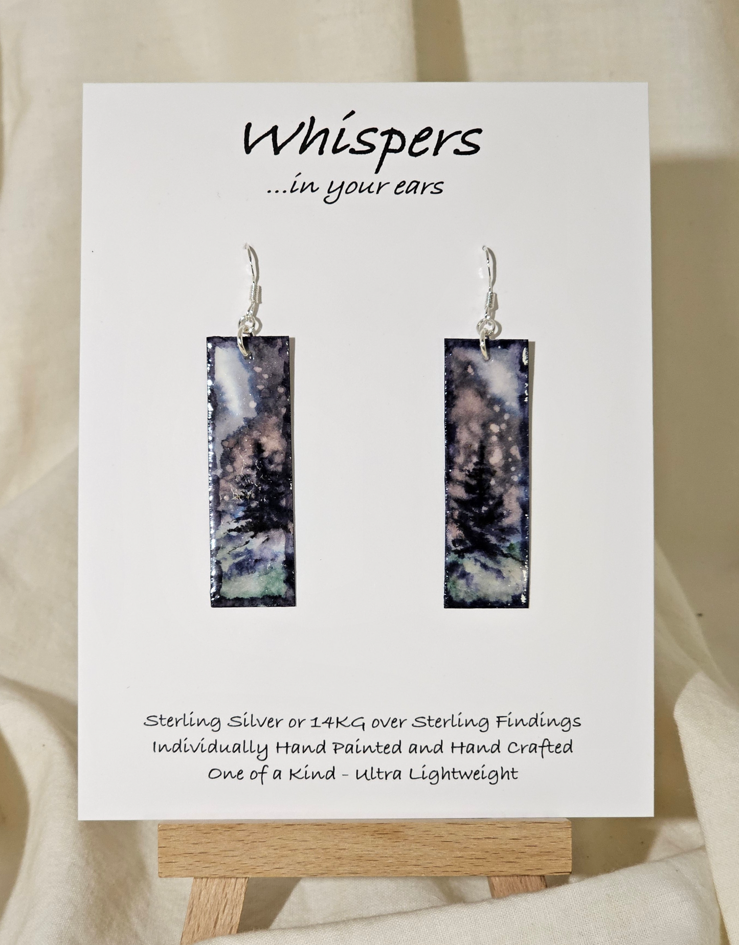 Winter Night Hand Painted Paper Earrings