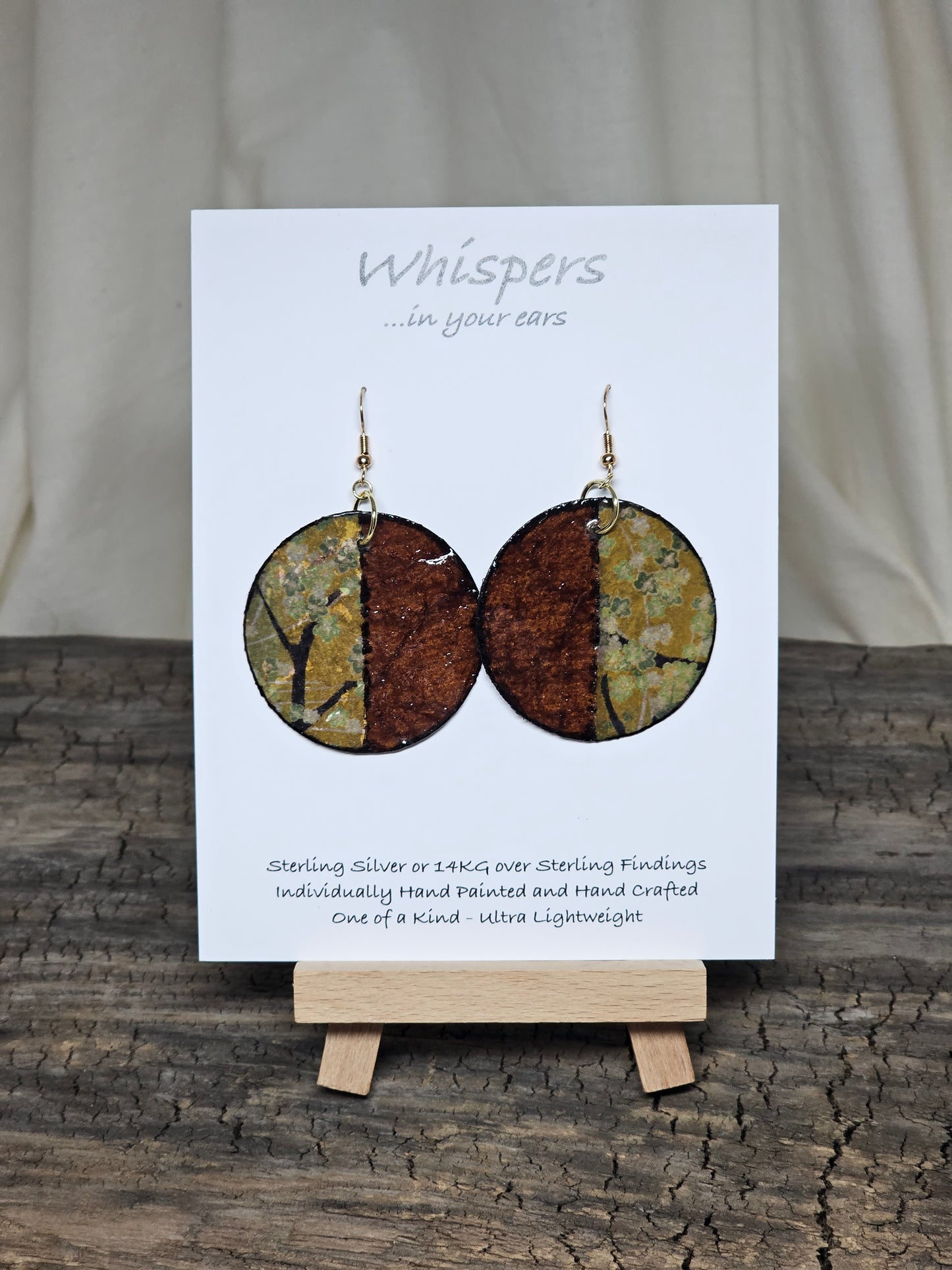 Cherry Blossom and Faux Leather Hand Crafted Artisanal Paper Earrings