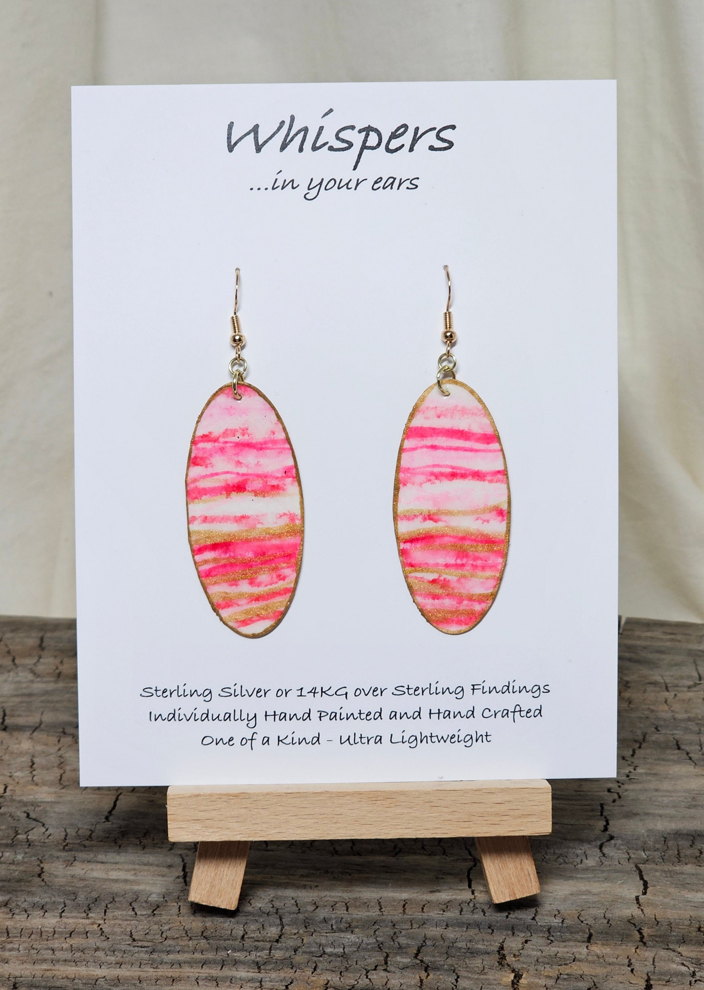 Pinks and Gold Hand Panted Paper Earrings