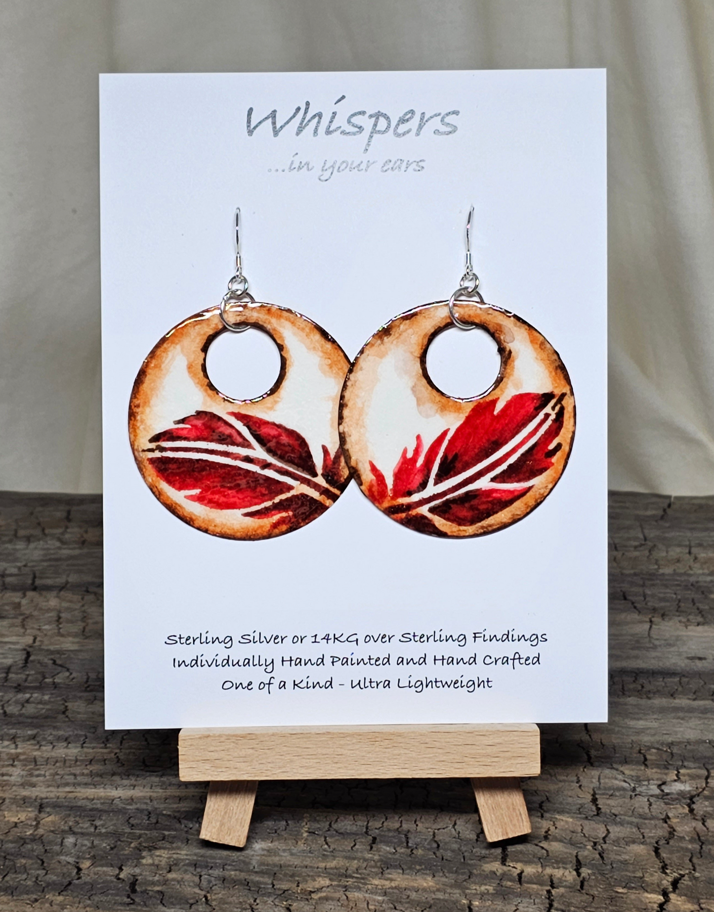 Red Feather Hand Painted Watercolor Paper Earrings