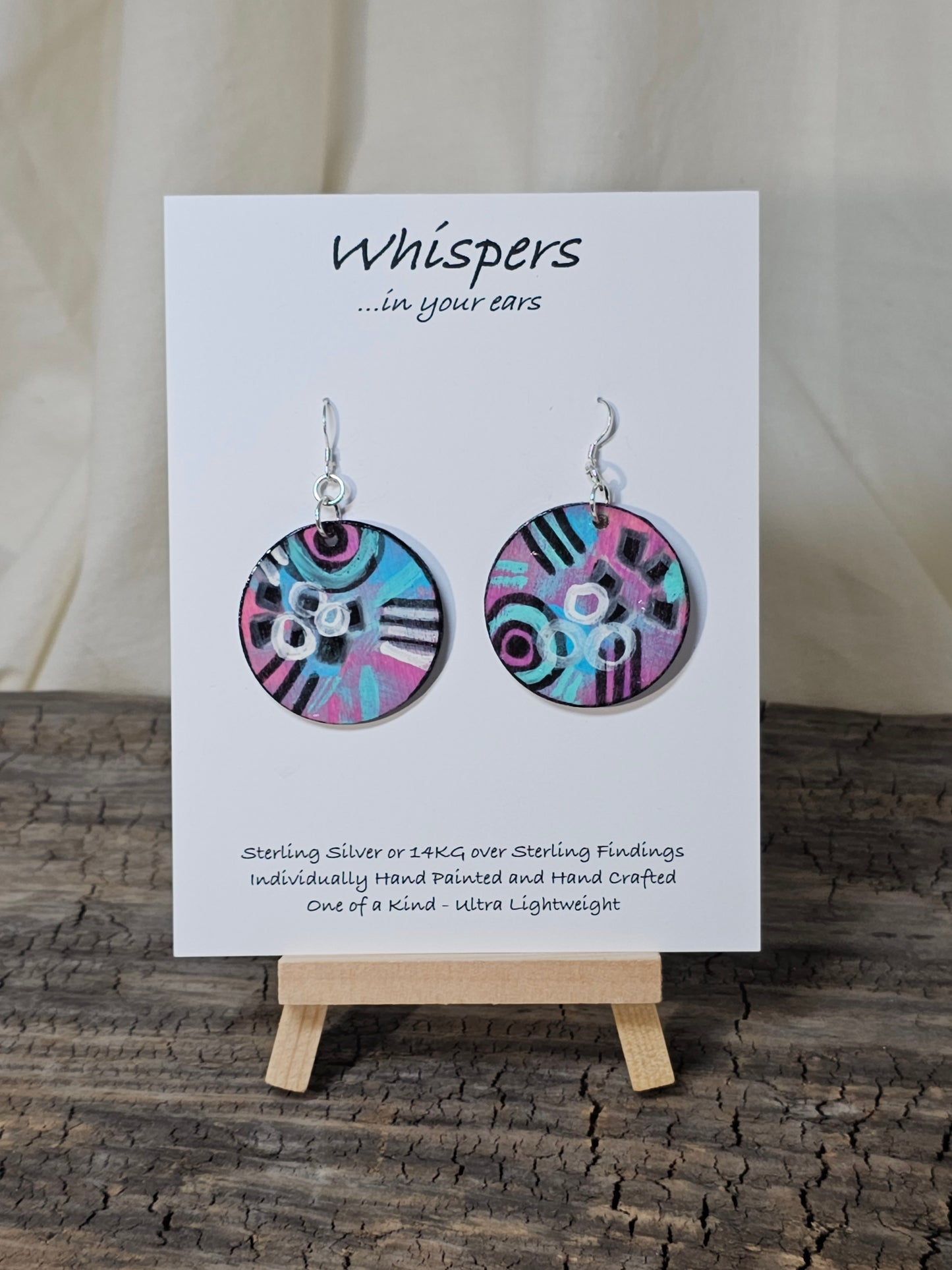 Pink and Aqua Pop Art Hand Painted Wood Earrings