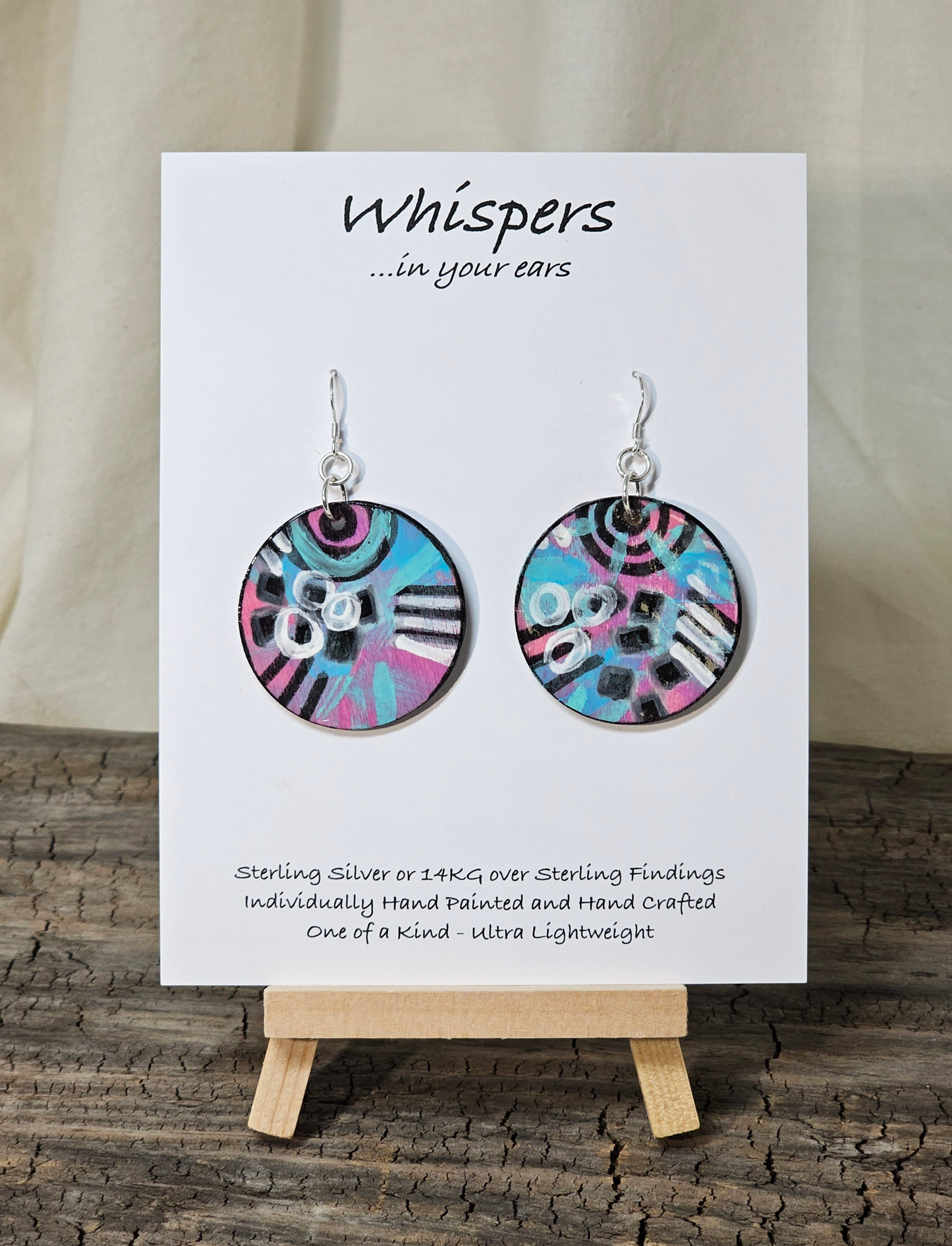 Pink and Aqua Pop Art Hand Painted Wood Earrings