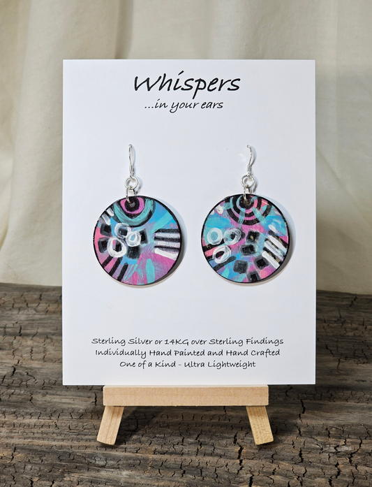 Pink and Aqua Pop Art Hand Painted Wood Earrings