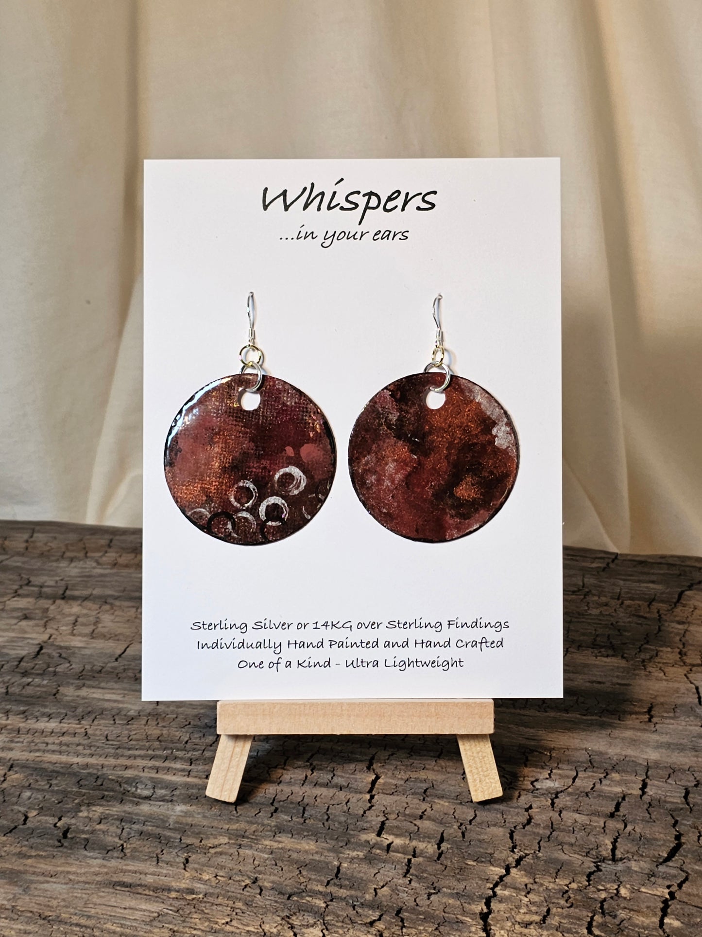 Maroon Metallic Distressed Hand Painted Paper Earrings