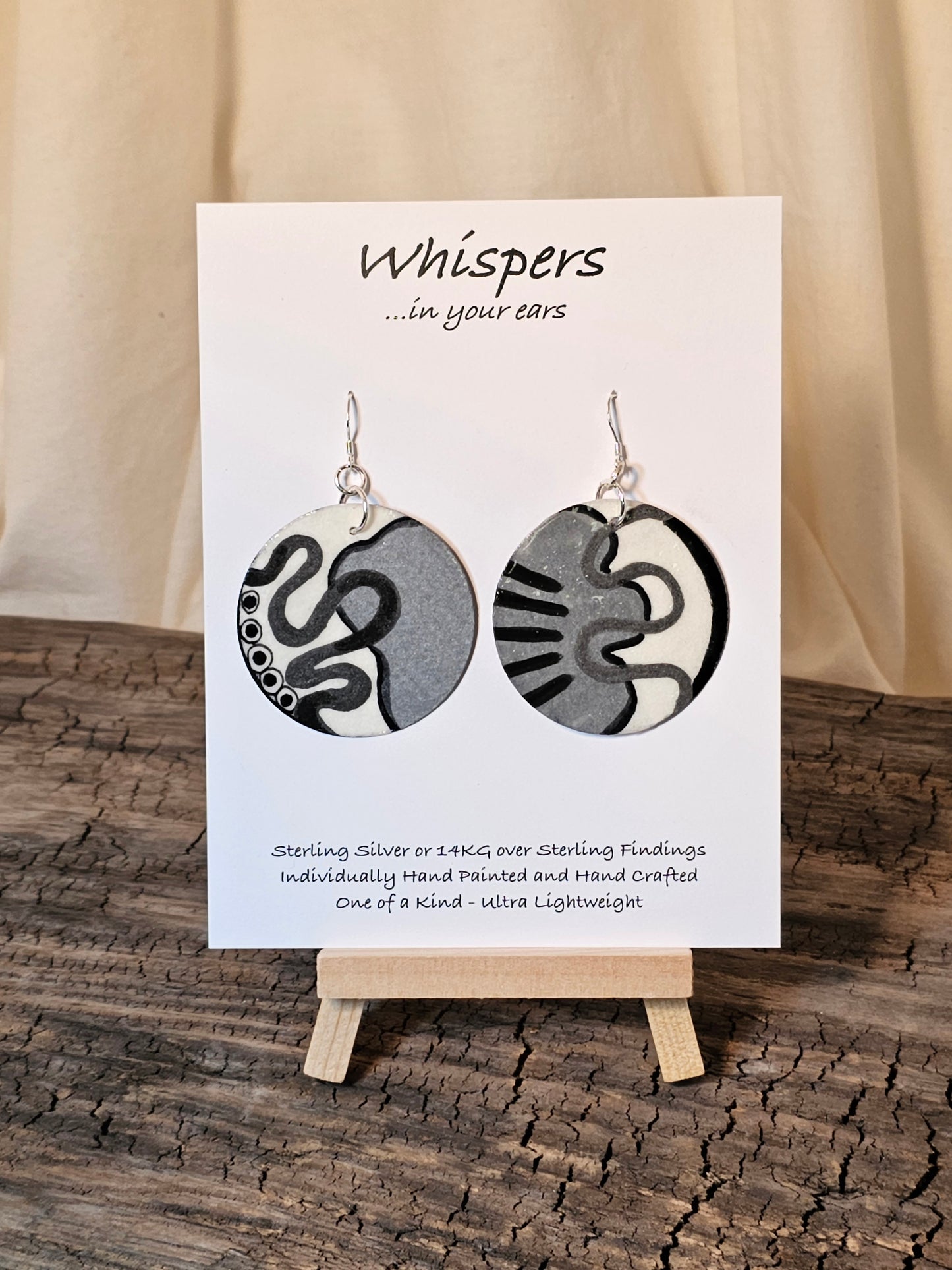 Retro Octopus Black and Silver Abstract Hand Painted Paper Earrings