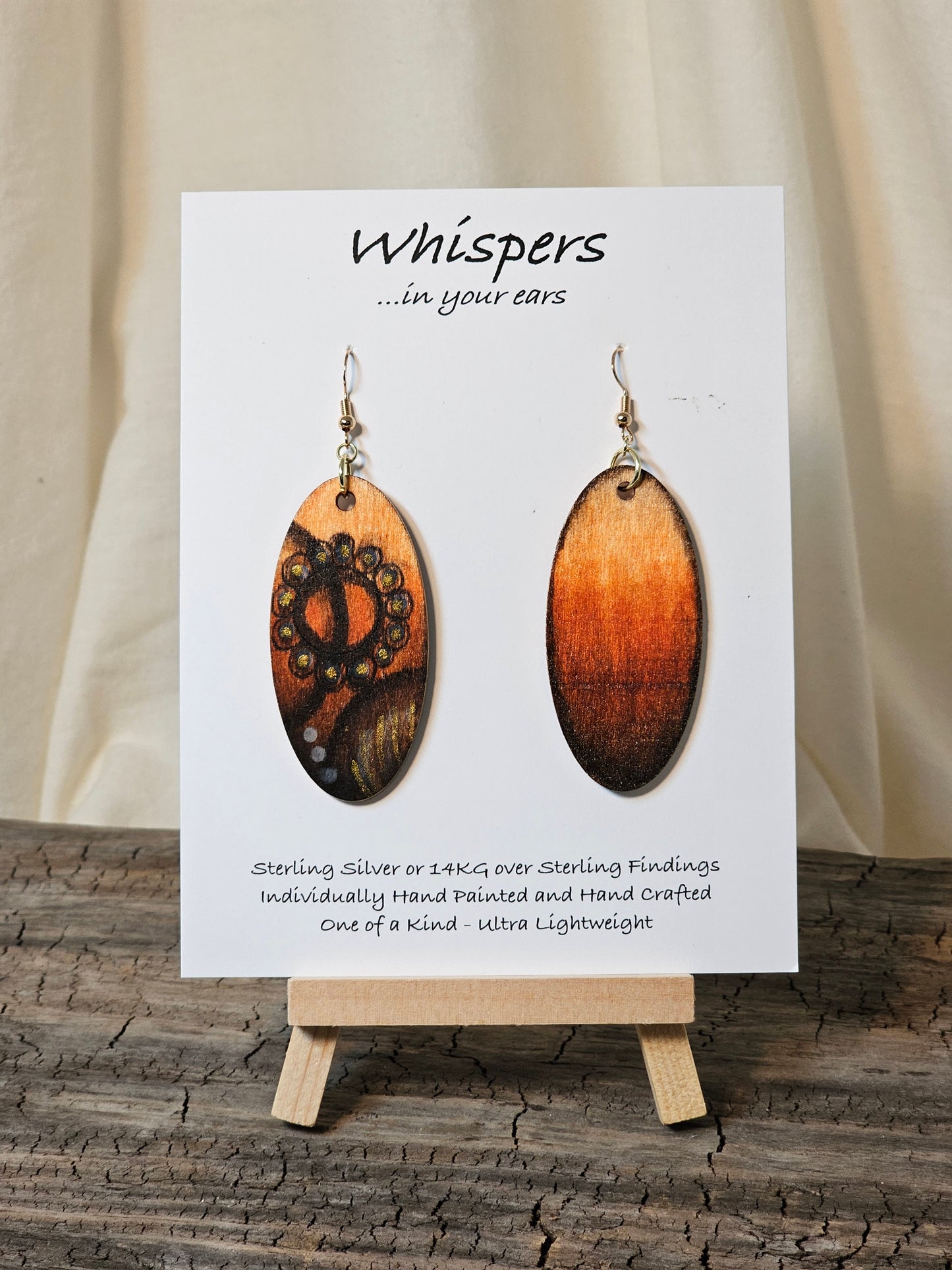 BOHO Abstract Metallic Hand Painted Wood Earrings