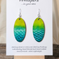 Lime Green and Teal Mermaid Tail Hand Painted Wood Earrings