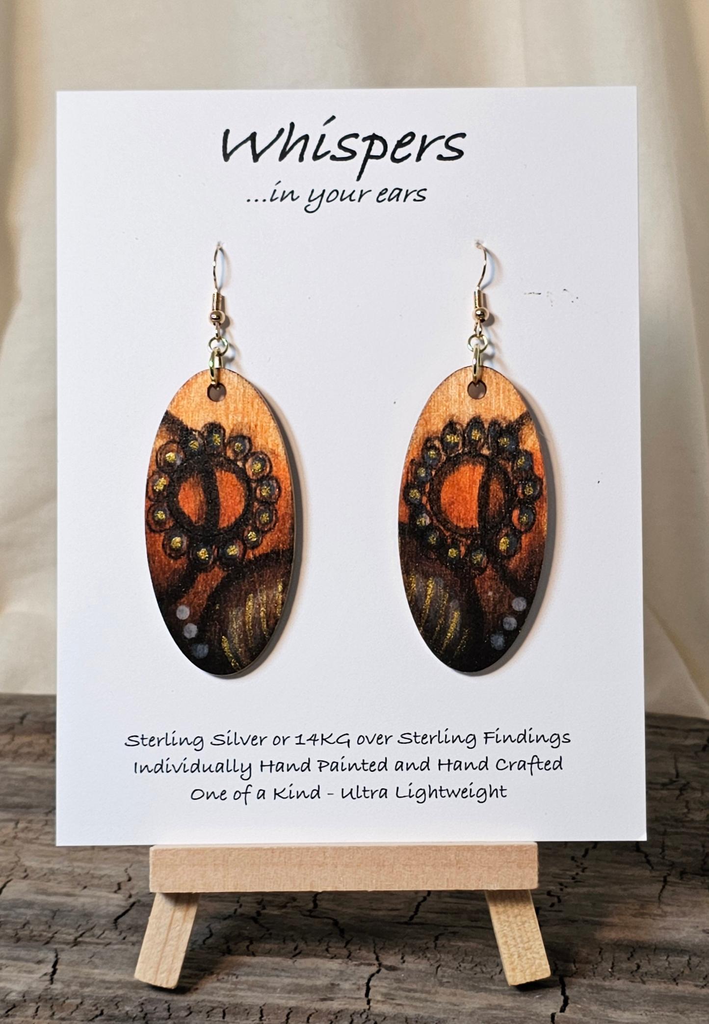 BOHO Abstract Metallic Hand Painted Wood Earrings