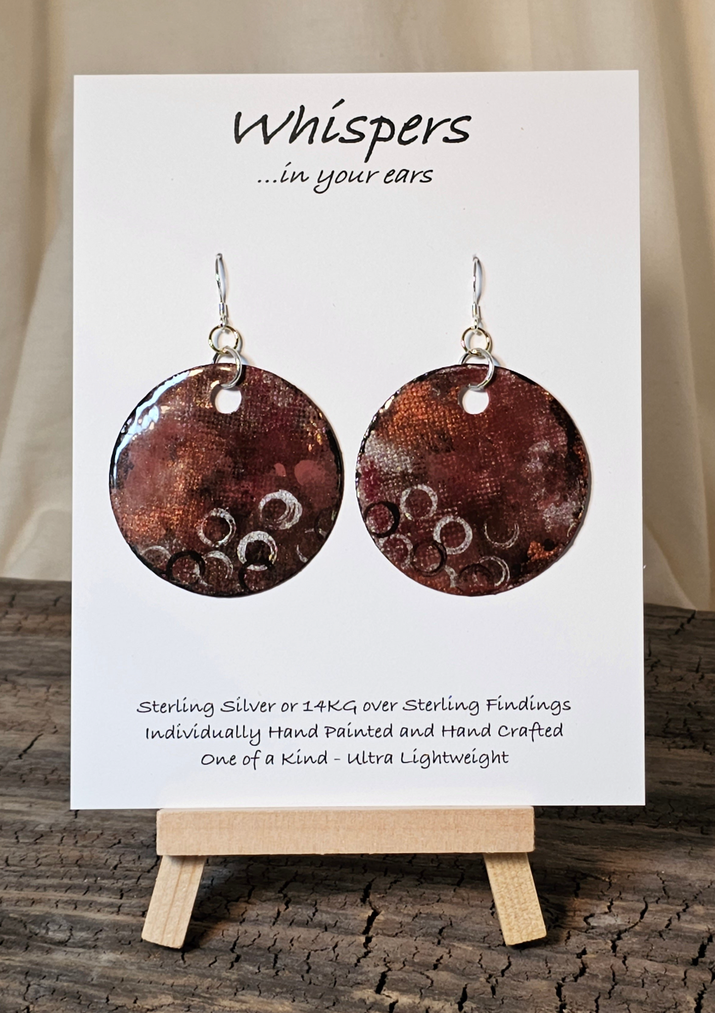 Maroon Metallic Distressed Hand Painted Paper Earrings