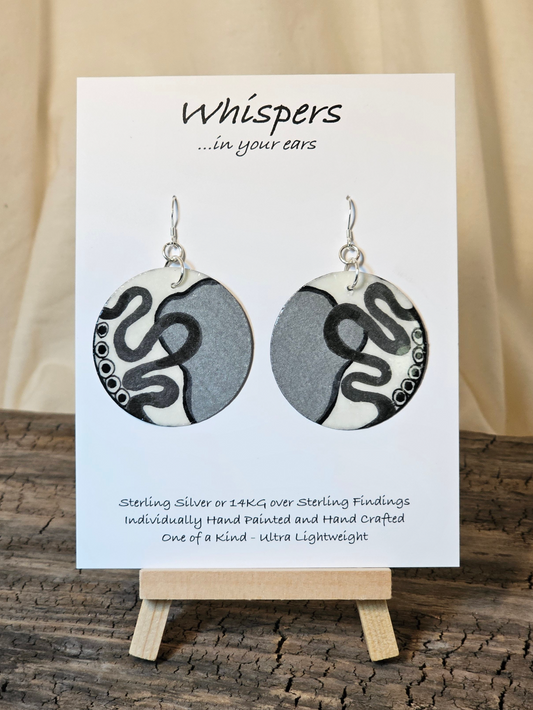 Retro Octopus Black and Silver Abstract Hand Painted Paper Earrings