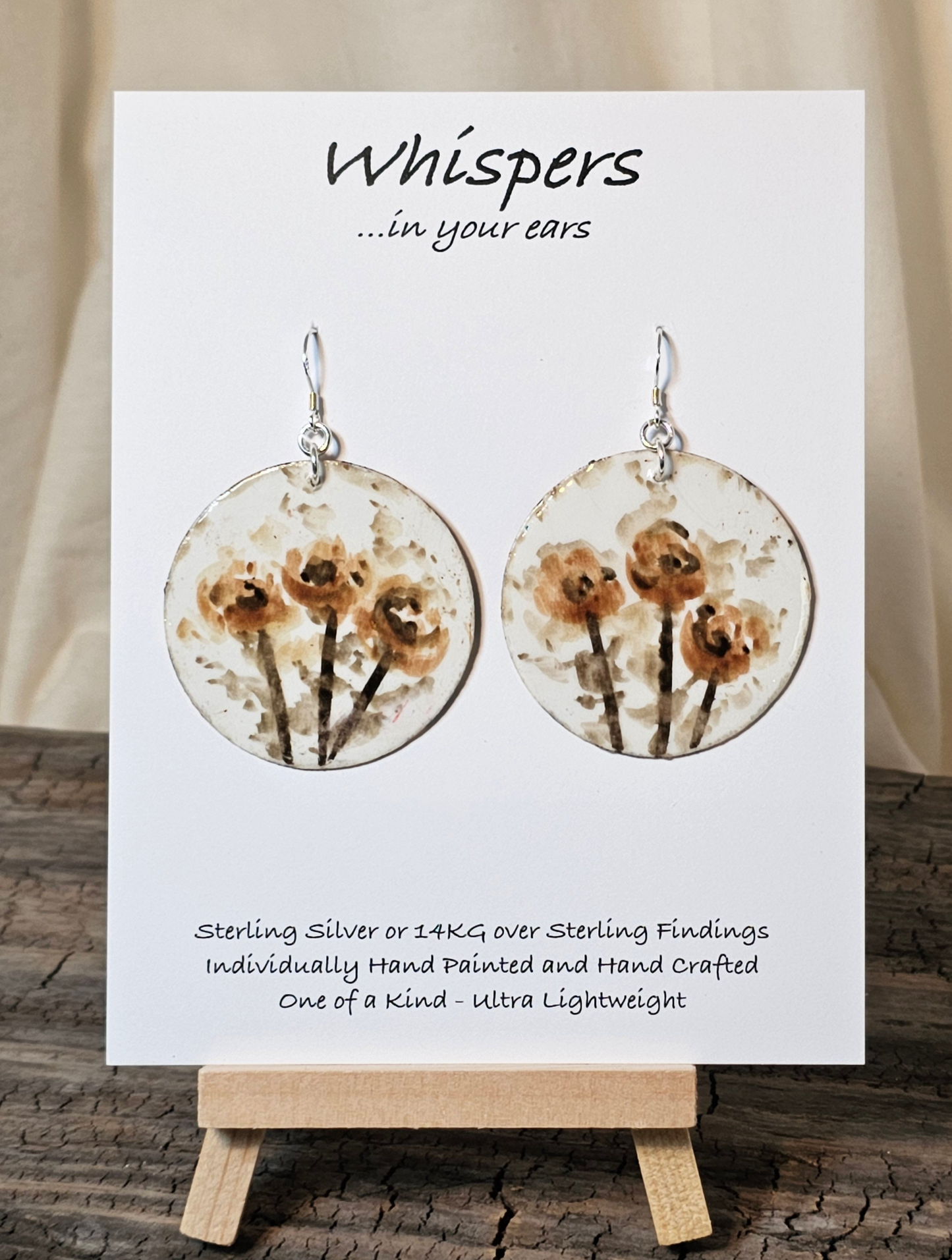 Taupe Rose Trio Hand Painted Paper Earrings