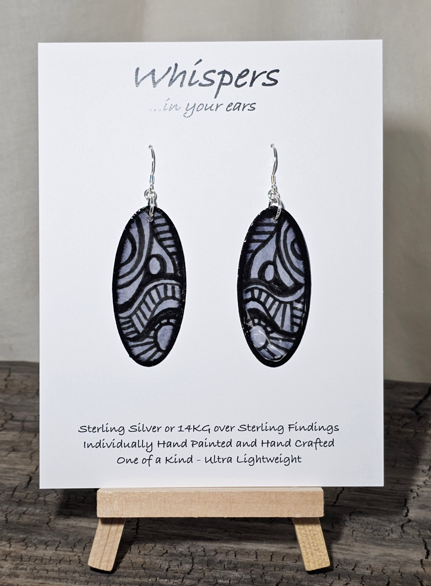 Modern Abstract Linear Black and Grey Hand Painted Paper Earrings