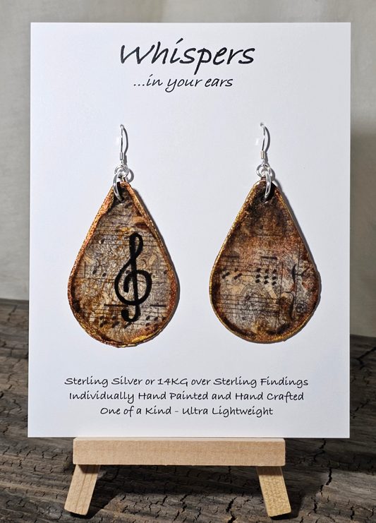 Treble Clef Hand Painted Artisanal Paper Earrings