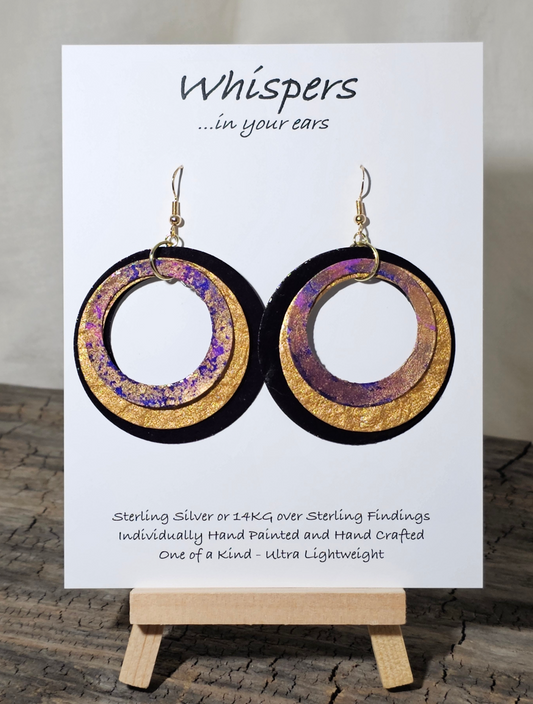 Purple Three Ring Hand Painted Paper Earrings