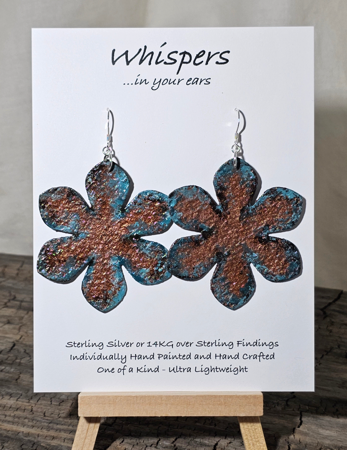 Faux Patina Copper Petals Hand Painted Paper Earrings