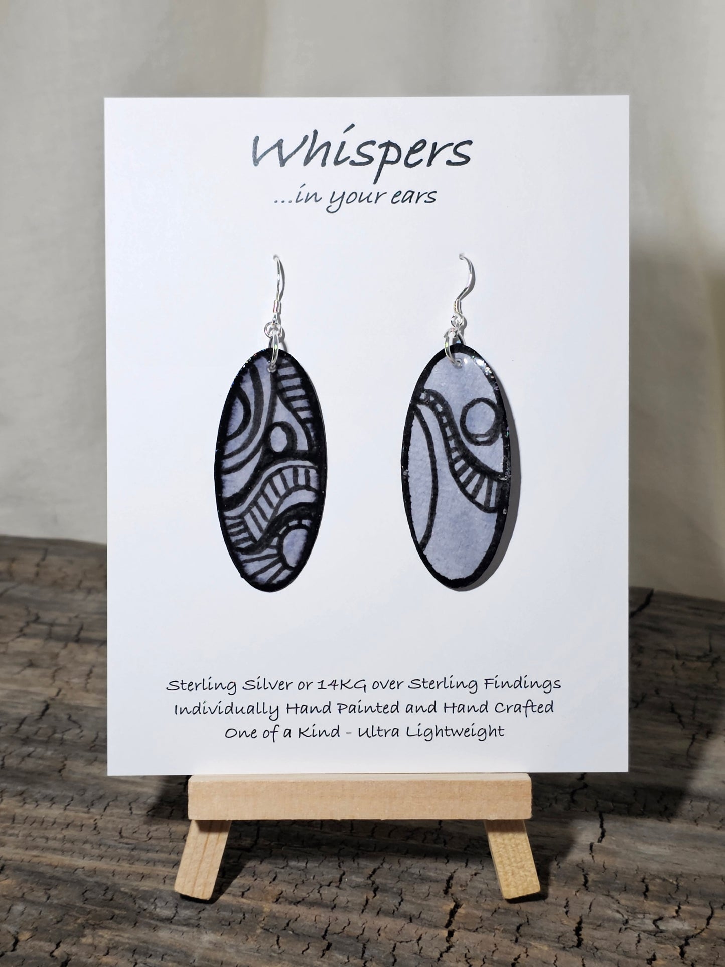 Modern Abstract Linear Black and Grey Hand Painted Paper Earrings