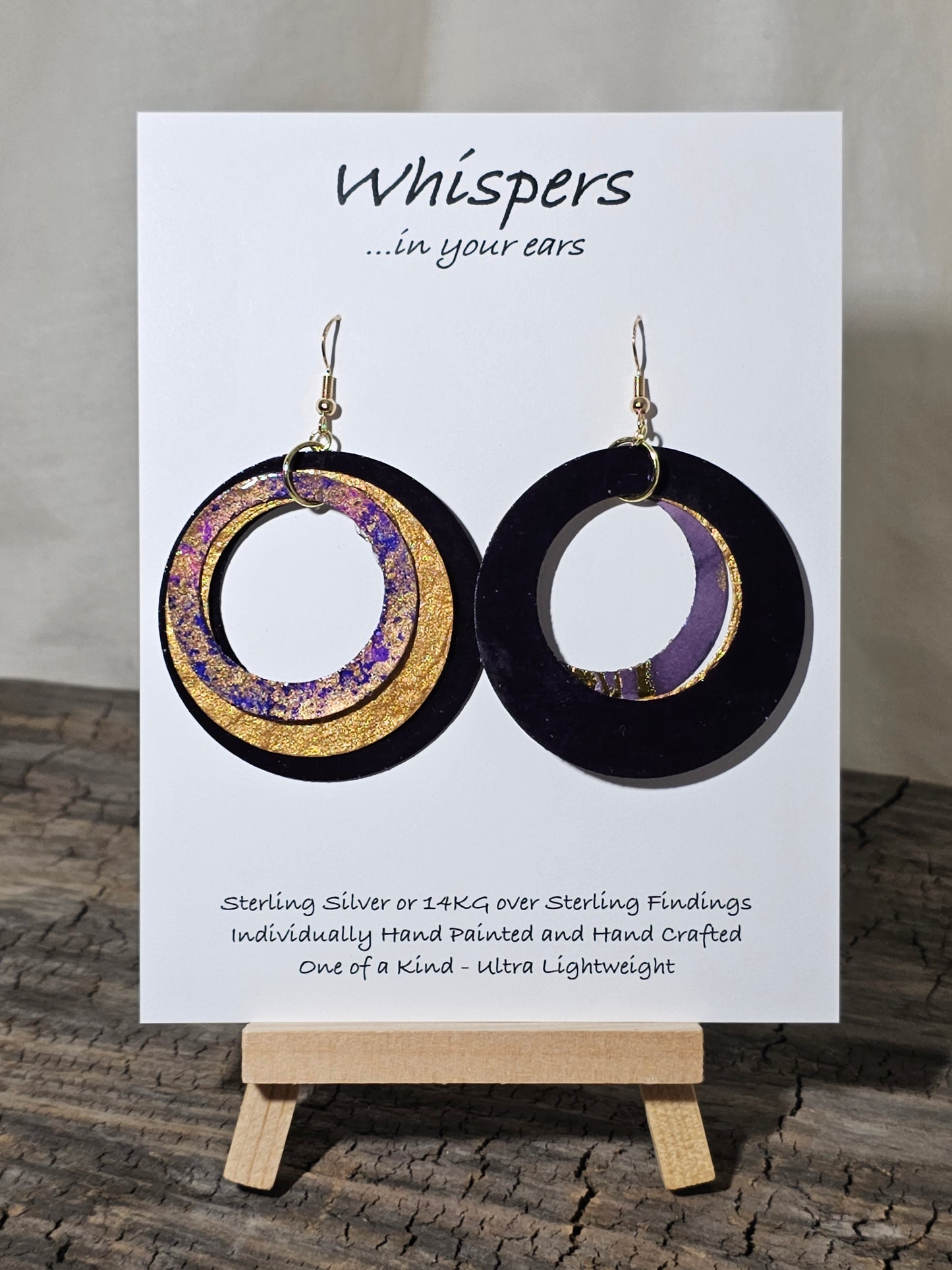 Purple Three Ring Hand Painted Paper Earrings