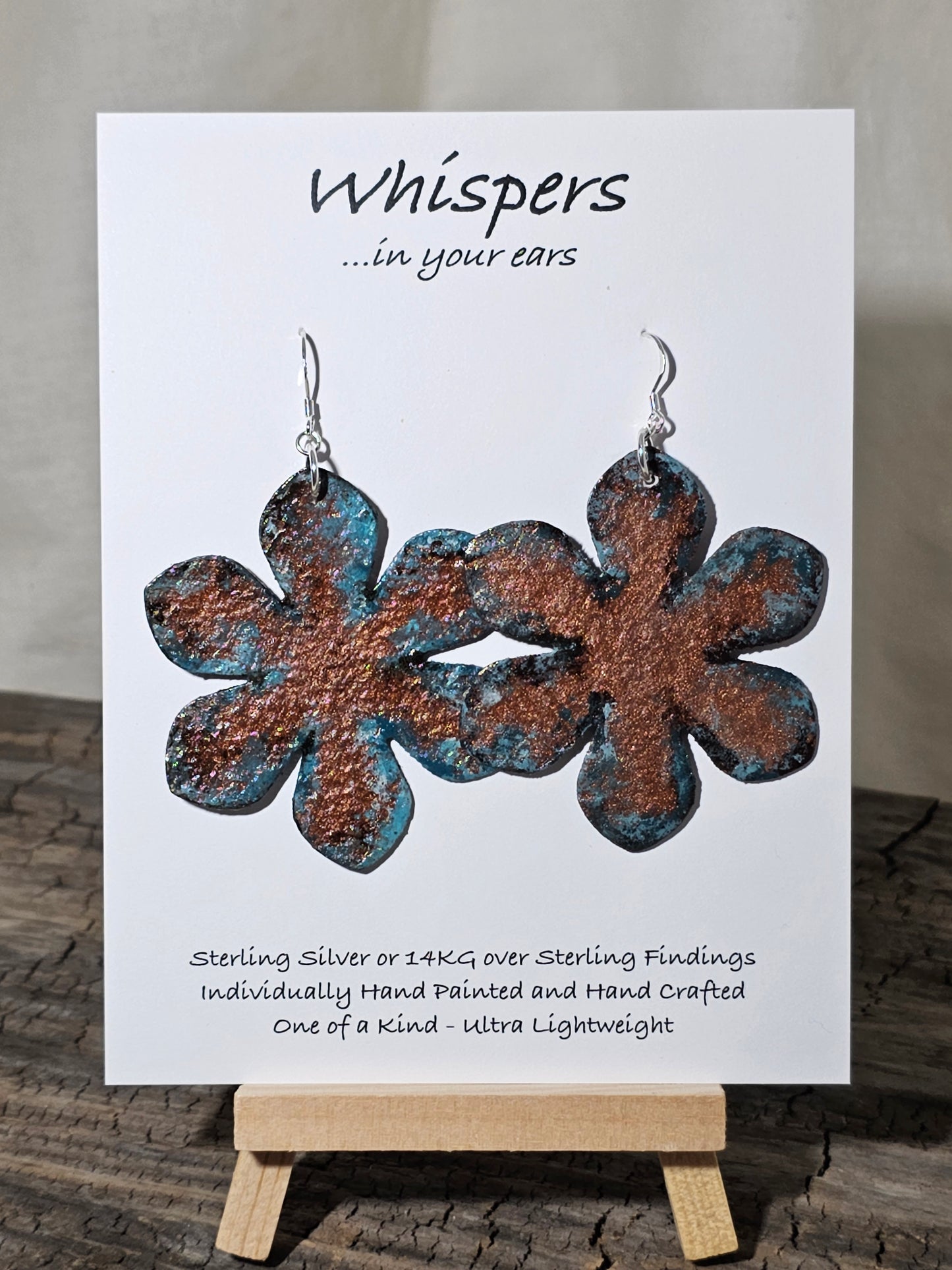 Faux Patina Copper Petals Hand Painted Paper Earrings