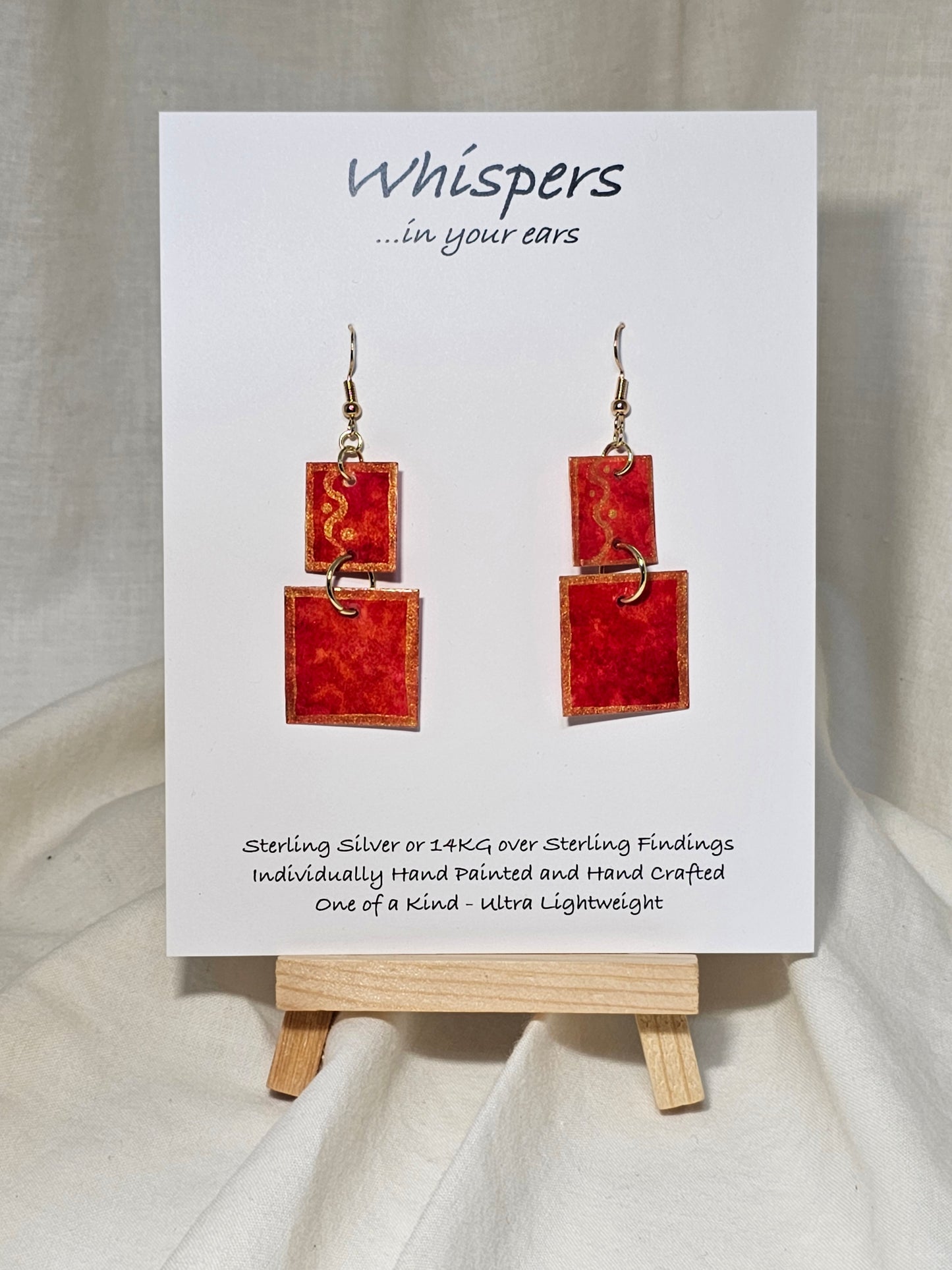 Red n Gold Squared Hand Painted Paper Earrings