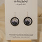 Evening Winter Scape Wood and Paper Earrings. 1 1/8" wood ring painted black. Hanging hand painted watercolor tree silhouette winter scape. Embellished with golden moon. Back is painted with complimentary design. Resin coating for durability. Sterling silver findings. Hangs 1 3/8" in length