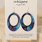 Galaxy Statement Hand Painted Paper Earrings. 2 1/2" Oval with cut out.&nbsp; Statement. Watercolor painted turquoise blue, aqua and purple. Back is painted to match. Edged in black. Resin coating for durability. Sterling Silver findings. Hangs 2 3/4" in length