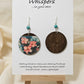 Tiger Lilies Art Print Wood Earrings. Artwork by Lee M. Hein. 1 1/2" Circle. Back is painted with dark brown wash. Enameled for durability. Turquoise bead embellishment. Sterling findings. Hangs 2" in length