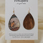 Eagle Art Print Dark Wood Earrings. Artwork by Lee M. Hein. 2" Tear drop. Back is painted with dark brown wash. Enameled for durability. 14KG over Sterling and Sterling silver findings. Hangs 2 1/4" in length
