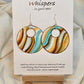 Waves of Peach Hand painted watercolor ultra lightweight paper earrings. 2" circle painted Aqua blue, peach and brown on white background. Dark brown detail painted edge. Back is painted with similar color and design. Large circular in shape with circular cut out. Resin coating for durability. Sterling silver findings. Hangs 2 1/4" in length