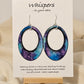Galaxy Statement Hand Painted Paper Earrings. 2 1/2" Oval with cut out.&nbsp; Statement. Watercolor painted turquoise blue, aqua and purple. Back is painted to match. Edged in black. Resin coating for durability. Sterling Silver findings. Hangs 2 3/4" in length