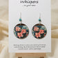 Tiger Lilies Art Print Wood Earrings. Artwork by Lee M. Hein. 1 1/2" Circle. Back is painted with dark brown wash. Enameled for durability. Turquoise bead embellishment. Sterling findings. Hangs 2" in length