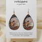 Eagle Art Print Dark Wood Earrings. Artwork by Lee M. Hein. 2" Tear drop. Back is painted with dark brown wash. Enameled for durability. 14KG over Sterling and Sterling silver findings. Hangs 2 1/4" in length