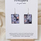 Periwinkle Quartz Hand Painted Paper Earrings. Ultra lightweight 1 1/4" rectangle painted in watercolor. Periwinkle, navy blue and pink faux quartz. Back is painted with complimentary design. Resin coating for durability. Sterling Silver findings. Hangs1 1/2" in length