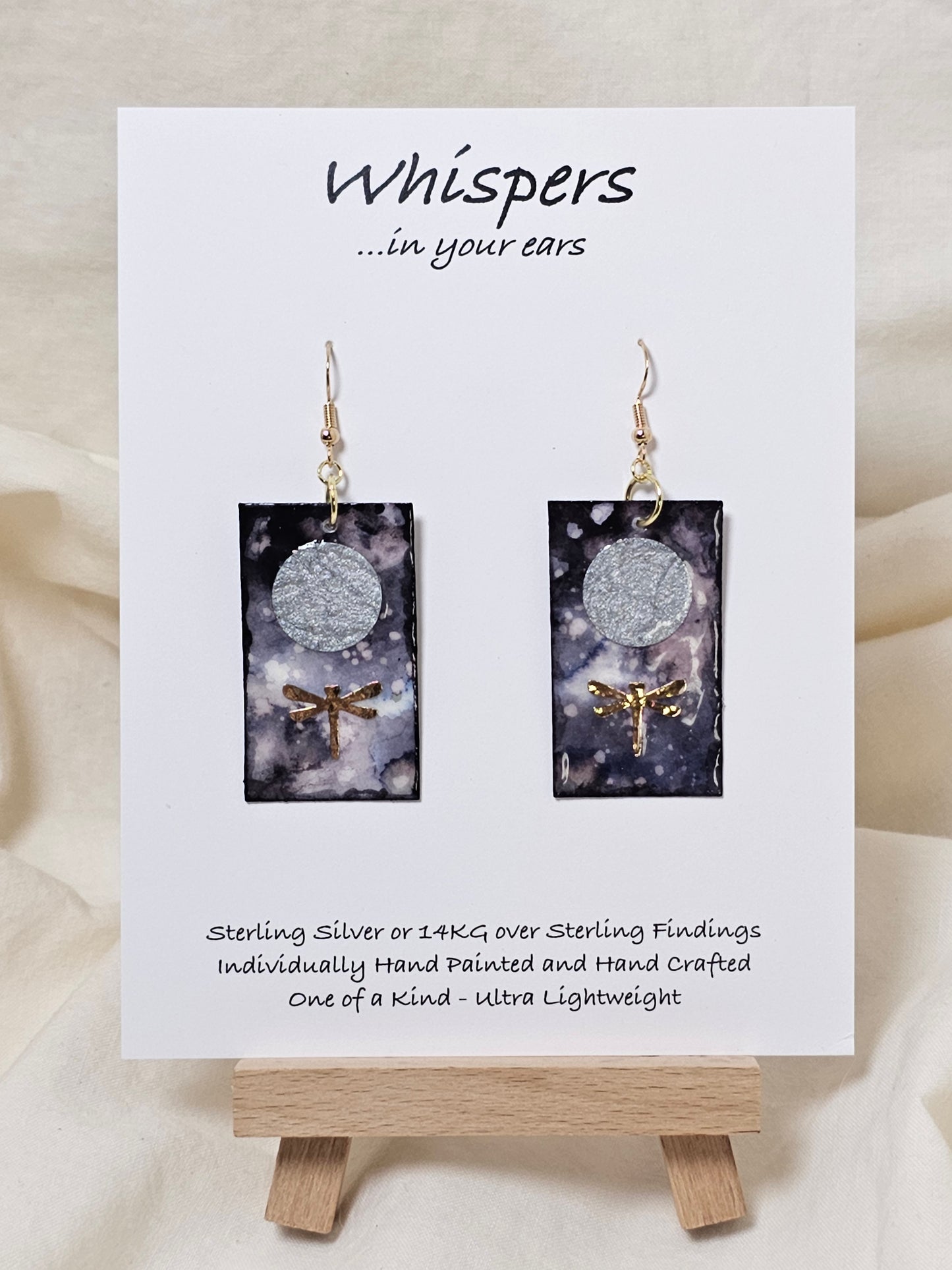 Moon Landing Dragonfly Hand Painted Paper Earrings