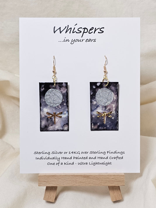 Moon Landing Dragonfly Hand Painted Paper Earrings