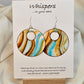 Waves of Peach Hand painted watercolor ultra lightweight paper earrings. 2" circle painted Aqua blue, peach and brown on white background. Dark brown detail painted edge. Back is painted with similar color and design. Large circular in shape with circular cut out. Resin coating for durability. Sterling silver findings. Hangs 2 1/4" in length