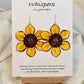 Sunflower Layered Flower Hand Painted Paper Earrings. Ultra lightweight 2 1/2" in diameter. Watercolor painted to resemble bright yellow sunflower. Center is separate layer painted dark brown. Back is painted in complimentary colors with small petal detail layer. Resin coating for durability. Sterling Silver findings. Hangs 2 5/8" in length