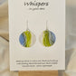 Pearl Swirl Iridescent Hand Painted Watercolor Paper Earrings. Ultra lightweight 1 1/4" Circle abstract watercolor painting periwinkle blue, lime green and pearlized white accents. Back is painted to match. Resin coating for durability. Sterling findings. Hangs 1 1/2" in length