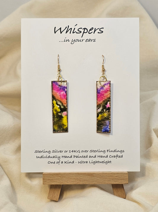 Pink Mountainside Hand Painted Watercolor Paper Earrings