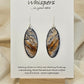 Jasper Hand Painted Paper Earrings.&nbsp; Ultra lightweight 2" Elongated oval. Faux finished to resemble Maligano Jasper. Blues, browns and grays with veining accents. Painted dark edge. Back is painted with similar color and design. Resin coating for durability. Sterling Silver findings. Hangs 2 1/8" in length