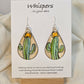 Abstract Sun and Cactus hand painted watercolor paper earrings. Ultra lightweight. Tans and Muted greens. Black painted edge detail. Back is painted with similar colors and design. Tear drop in shape. Resin coating for durability. Double Jump ring detail. Sterling silver findings. Hangs 2 1/4" in length